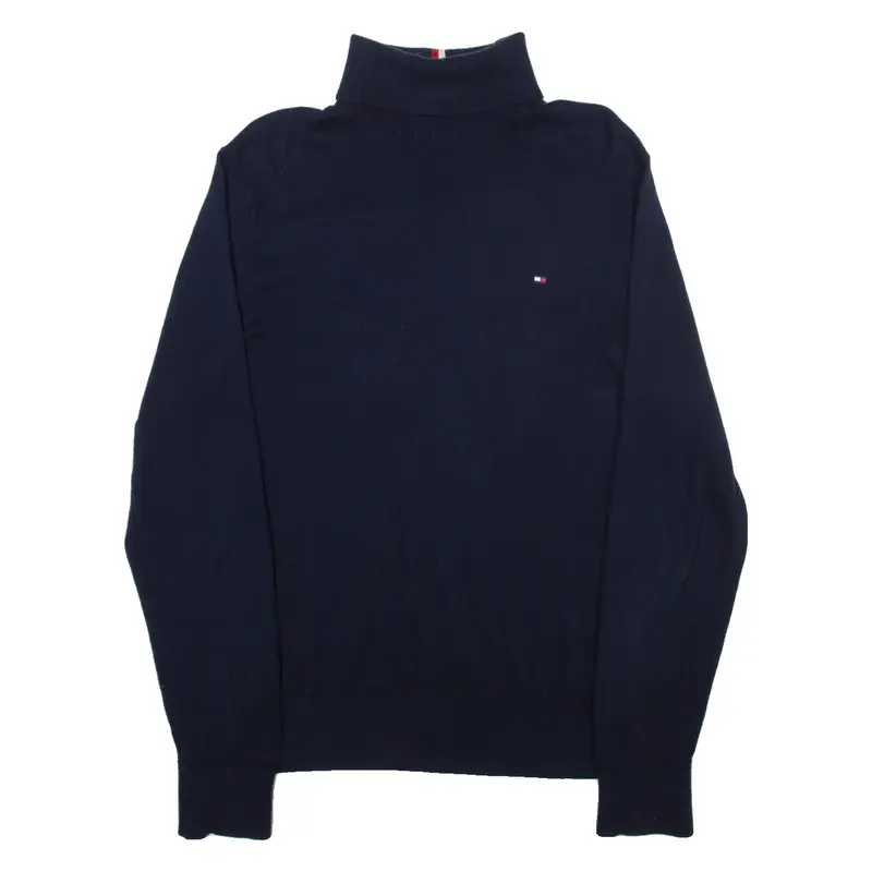 TOMMY HILFIGER Mens Jumper Blue High Neck Tight Knit M