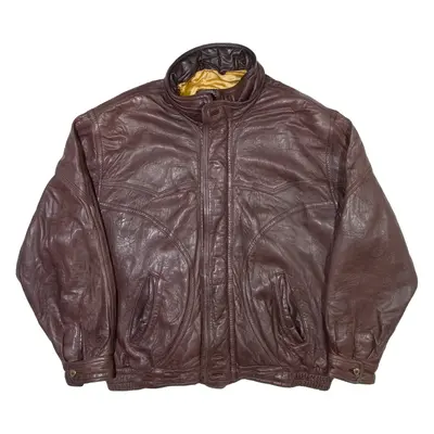 ALLAN & CLARK Mens Biker Jacket Brown Leather XL