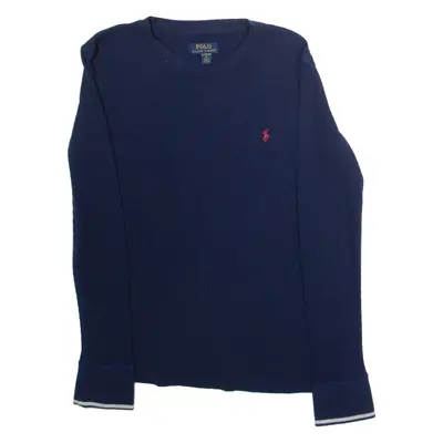 POLO RALPH LAUREN Mens Jumper Blue Crew Neck Waffle Knit M