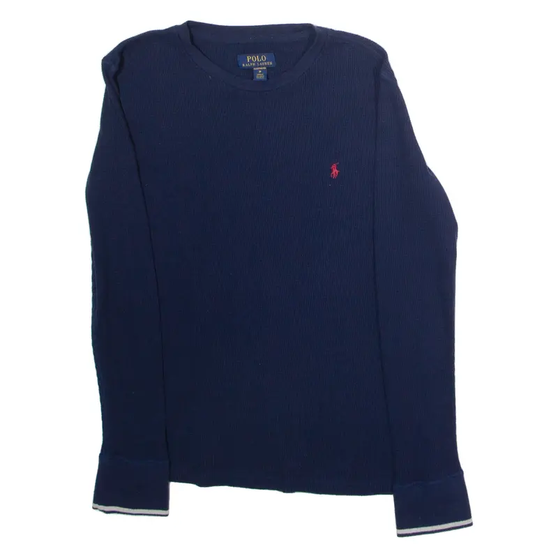 POLO RALPH LAUREN Mens Jumper Blue Crew Neck Waffle Knit M
