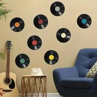 Vinyl Records Pattern Wall Sticker, 8pcs Rock And Roll Music Party Decoration Wall Sticker, Room Home Wall Decorative Sticker...