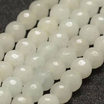 Faceted Natural White Jade Beads Strands