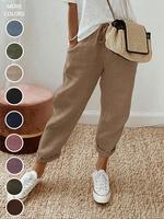 Women's Plain Tie Front Pocket Straight Leg Pants, Basic Casual Minimalist Elastic Waist Trousers for Spring & Fall, Women's ...