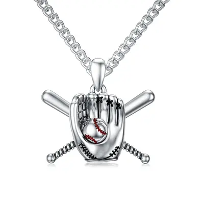 Sterling Silver Baseball Pendant Necklace for Men