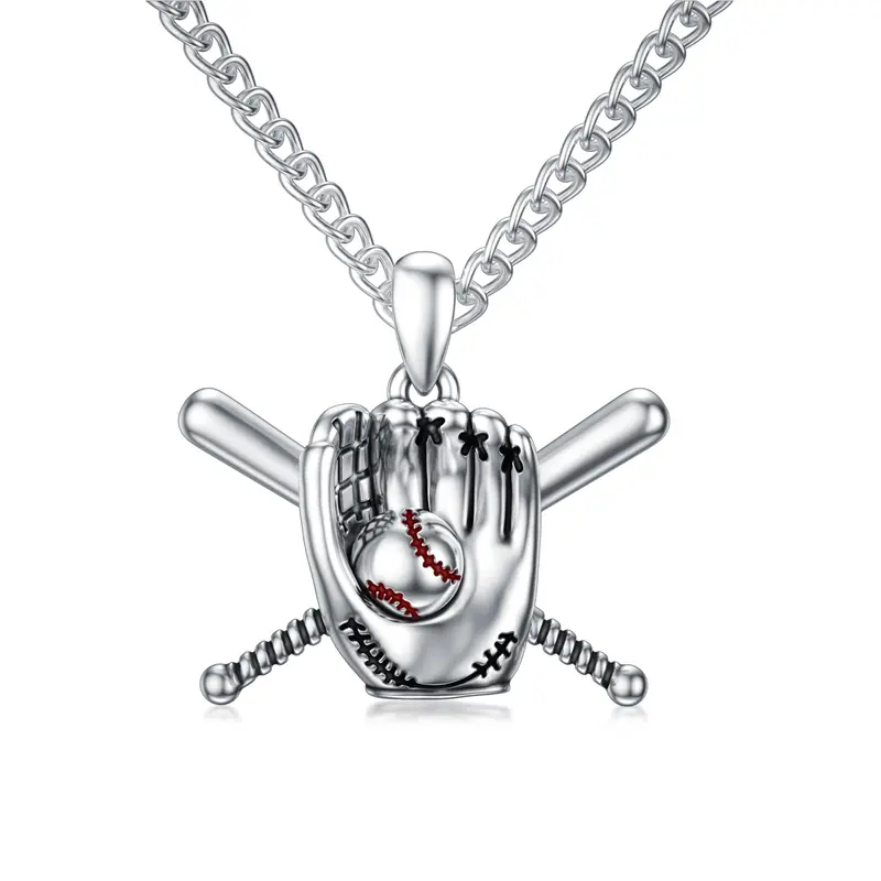 Sterling Silver Baseball Pendant Necklace for Men