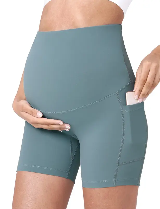 POSHDIVAH Women's Maternity Yoga Shorts Over The Belly Bump Summer Workout Running Active Short Pants with Pockets 5\