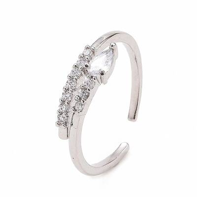 Clear Cubic Zirconia Teardrop Open Cuff Ring