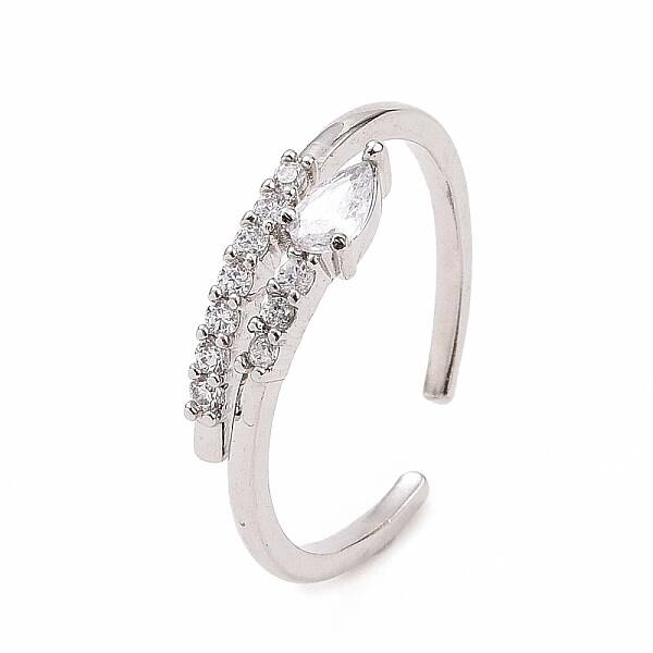 Clear Cubic Zirconia Teardrop Open Cuff Ring