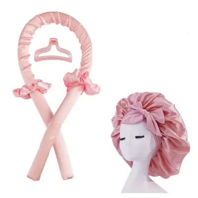 Heatless Hair Curler With Satin Bonnet Sleeping Cap Set, Overnight Curl Kit To Sleep In, Heatless Curls Headband No Heat Cur...