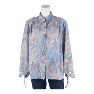 PYKETTES Blouse Blue Collared Floral Long Sleeve Womens M