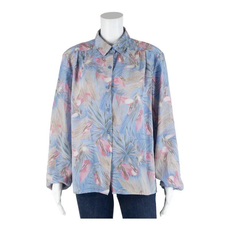 PYKETTES Blouse Blue Collared Floral Long Sleeve Womens M