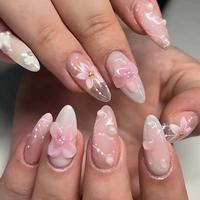 Floral Pattern Almond Fake Nail, 24pcs/box Press on Nails with 1 Count Nail File & 1 Count Sticker Sheet, Nail Art Design, Re...