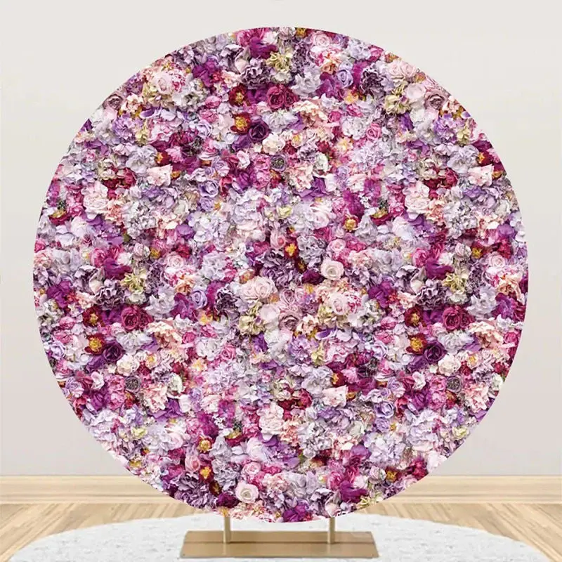 Purple Pink Dense Flowers Round Wedding Backdrop - Aperturee