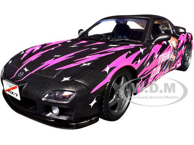 1994 Mazda RX7 (FDRS) RHD (Right Hand Drive) Itasha Club Black Metallic with Pink Graphics 1/18 Diecast Model Car by Solido