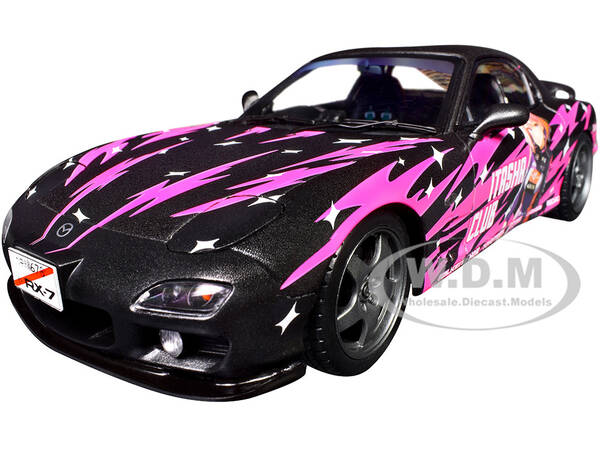 1994 Mazda RX7 (FDRS) RHD (Right Hand Drive) Itasha Club Black Metallic with Pink Graphics 1/18 Diecast Model Car by Solido