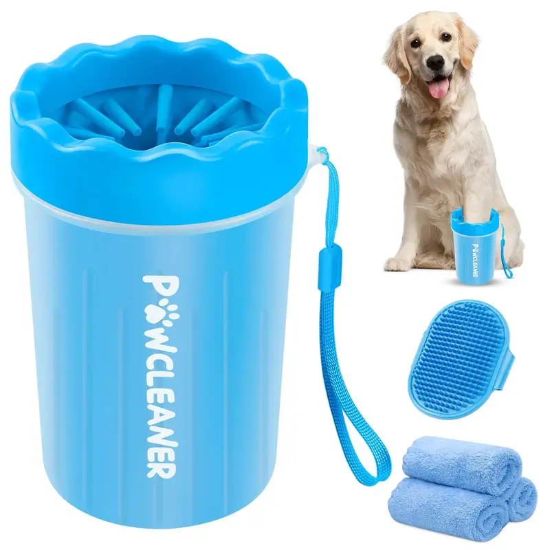 Dog Paw Cleaner with 3 Absorbent Towels - Pet Foot Washer for Small to Large Dogs and Cats Grooming Silicone Brush