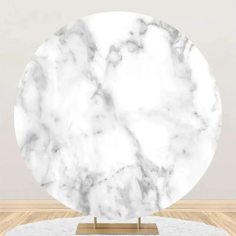 Grey Marble Texture White Round Birthday Backdrop - Aperturee