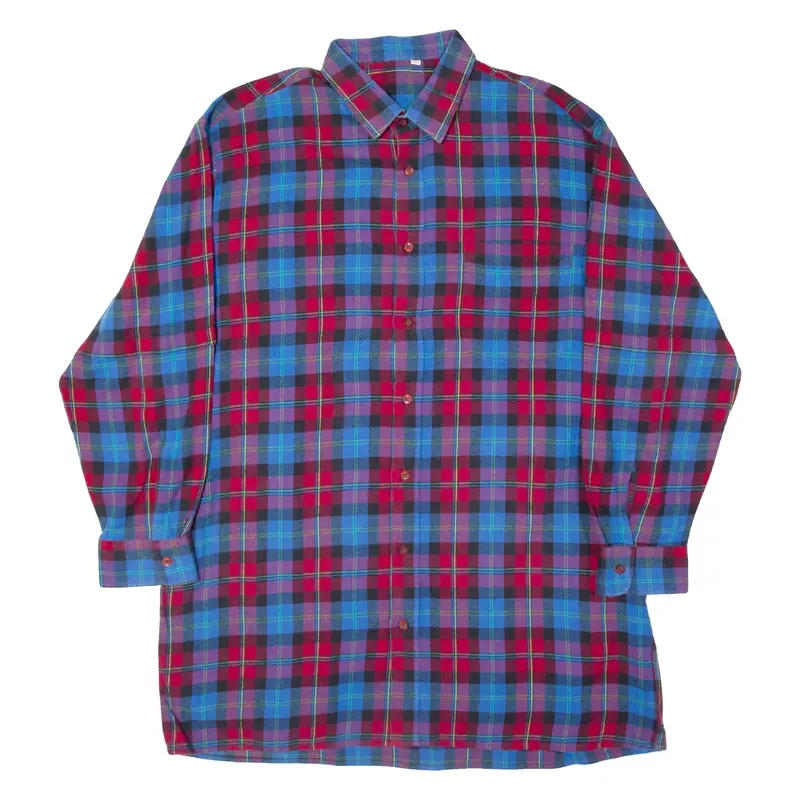 Mens Flannel Shirt Blue Plaid Long Sleeve XL