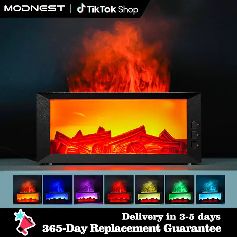 300ml Colorful Fireplace Flame Humidifier Aromatherapy Diffuser with Remote and Timer for Home and Office fire diffuser aroma...