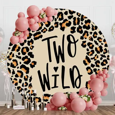 Aperturee Leopard Two Wild Animals Round Birthday Backdrop - Aperturee