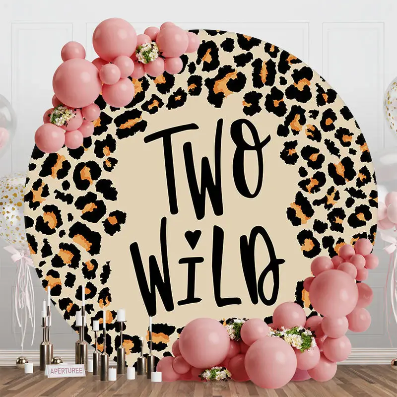 Aperturee Leopard Two Wild Animals Round Birthday Backdrop - Aperturee