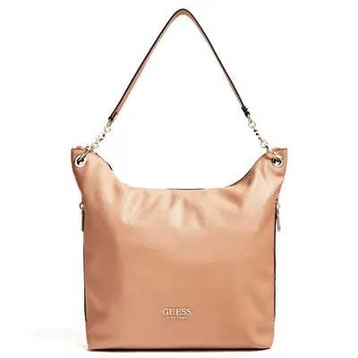 Guess, G chain, polyurethane, fabric bag, large hobo, beige