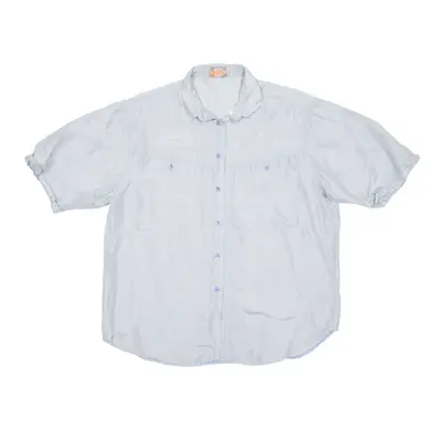 PACIFIC LINE Plain Shirt Blue 90s Silk Short Sleeve Womens L