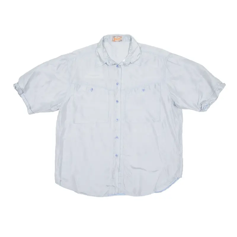 PACIFIC LINE Plain Shirt Blue 90s Silk Short Sleeve Womens L