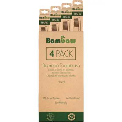 Bambaw Bamboo Toothbrush - Hard 4 pieces.