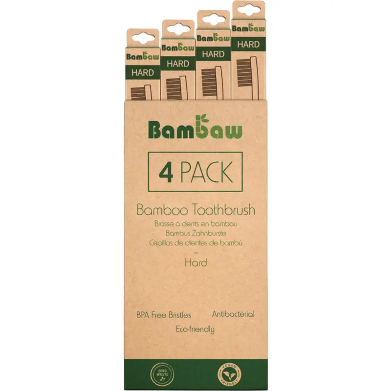 Bambaw Bamboo Toothbrush - Hard 4 pieces.