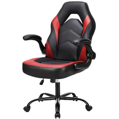 PINGO Rocking Gaming Chair with Flip-Up Armrests, Sturdy & Height Adjustable Office Ergonomic Computer Chair with Soft Comfor...