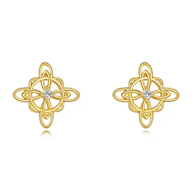 14K Gold Zircon Celtic Knot Stud Earrings