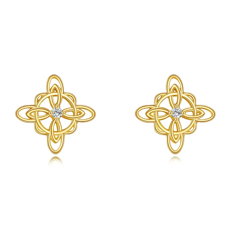 14K Gold Zircon Celtic Knot Stud Earrings