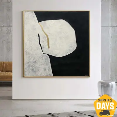 Abstract Black and White Paintings On Canvas Minimalist Monochrome Art Original Textured Painting Modern Hand Painted Art Wal...