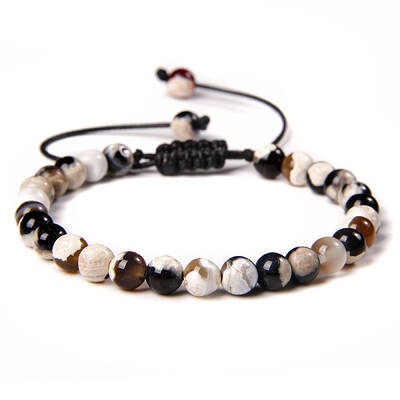 Natural Agate Round Bead Adjustable Braided Bracelets