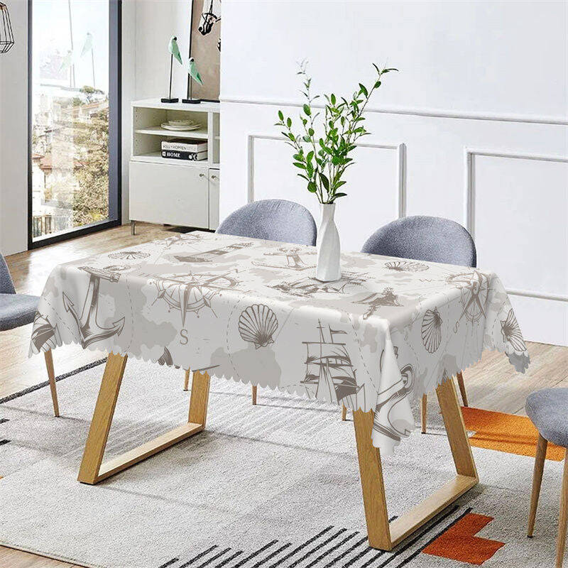 Boat Nautical Map Compass Gray Rectangle Tablecloth - Aperturee