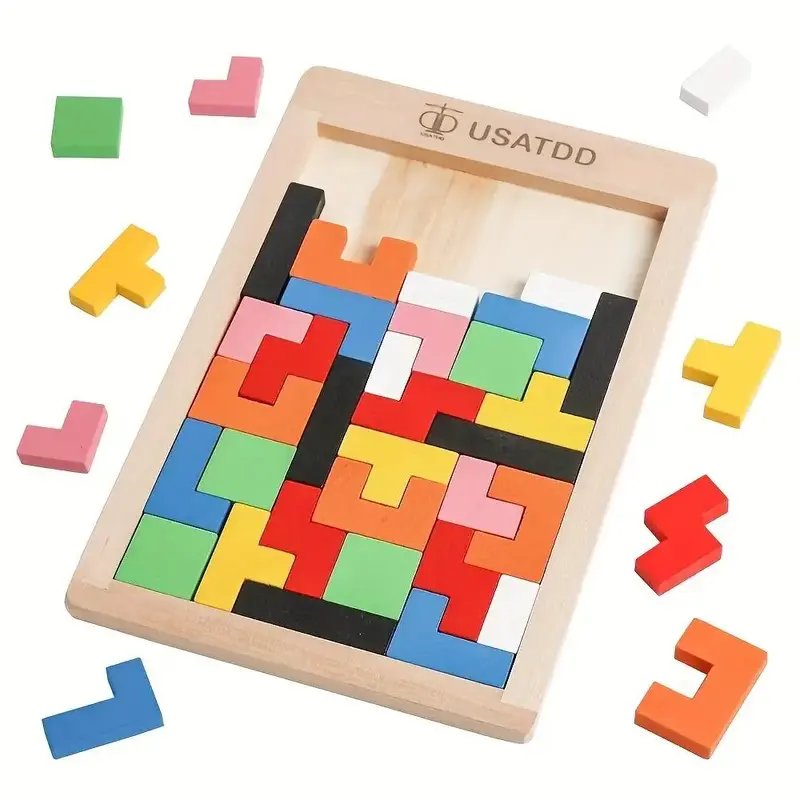 Wooden Puzzles Blocks Brain Teasers Toy, Tangram Colorful Jigsaw Game Montessori Intelligence STEM Preschool Educational Gift...