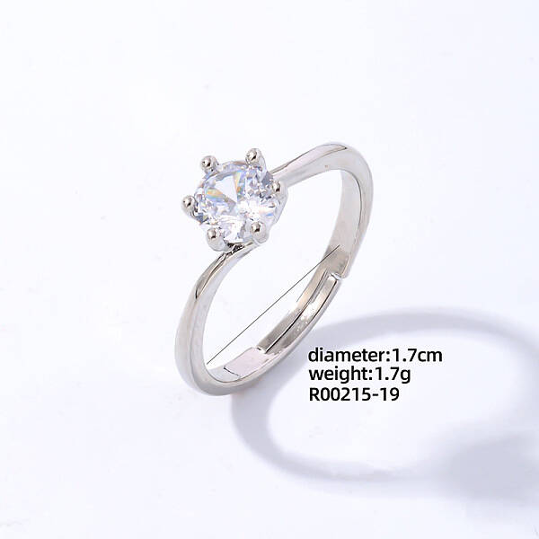 Flat Round Platinum Brass Adjustable Ring with Cubic Zirconia