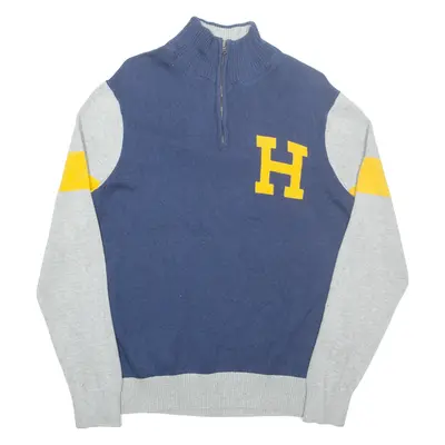 TOMMY HILFIGER Mens Jumper Blue 1/4 Zip Tight Knit L