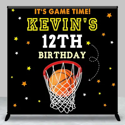 Aperturee Black Starry Basketball Custom 12th Birthday Backdrop, 3X3FT(1X1M), 15 USD, custom birthday backdrops, DZYZ8O95-O