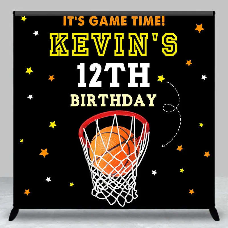 Aperturee Black Starry Basketball Custom 12th Birthday Backdrop, 3X3FT(1X1M), 15 USD, custom birthday backdrops, DZYZ8O95-O
