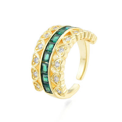 Cubic Zirconia Heart Open Cuff Ring