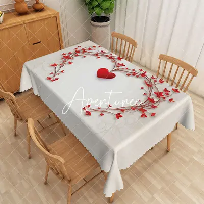 Aperturee Modern Style Red Plant Accented Heart Tablecloth, 52 x 70 inch, 30.82 USD, rectangle tablecloths, ZJY04923-A