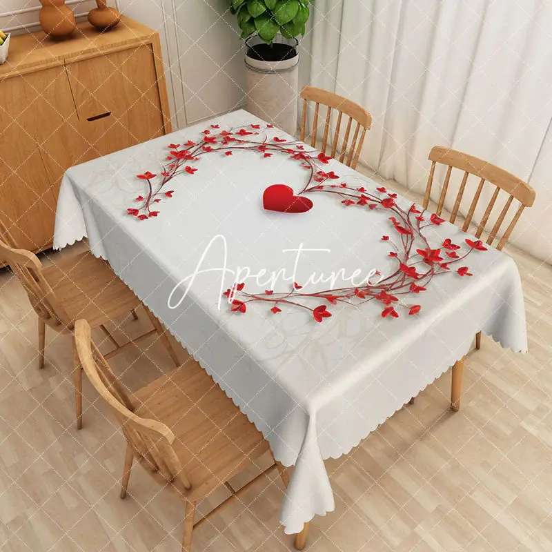 Aperturee Modern Style Red Plant Accented Heart Tablecloth, 52 x 70 inch, 30.82 USD, rectangle tablecloths, ZJY04923-A