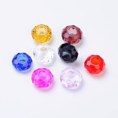 Mixed Color Glass Faceted Rondelle Spacer Large Hole Charms Beads Fit European Bracelets