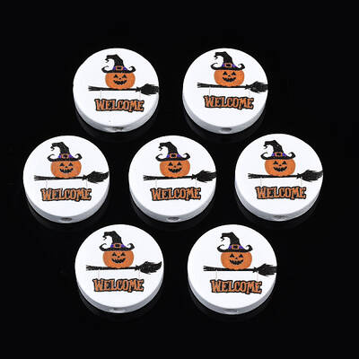 Halloween Printed Natural Wood Beads