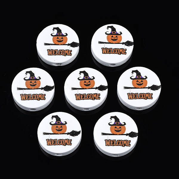Halloween Printed Natural Wood Beads