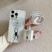 Spider Web Pattern Phone Case with Charger Saver & Cable Protector & Storage Rope, Anti-drop Cellphone Protective Case, Total...
