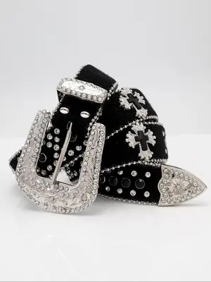 Easter Y2k Rhinestone Decor Belt, Wide Waistband for Party, Designer Belt, Country Rivet Full Rhinestone Men & Women Accessor...
