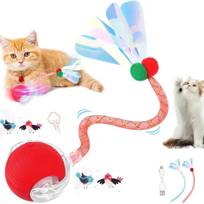 Interactive Cat Toy Ball, 1 Piece Automatic Rolling Ball with Feather & Bell, Smart Interactive Cat Toy Ball, Pet Supplies fo...
